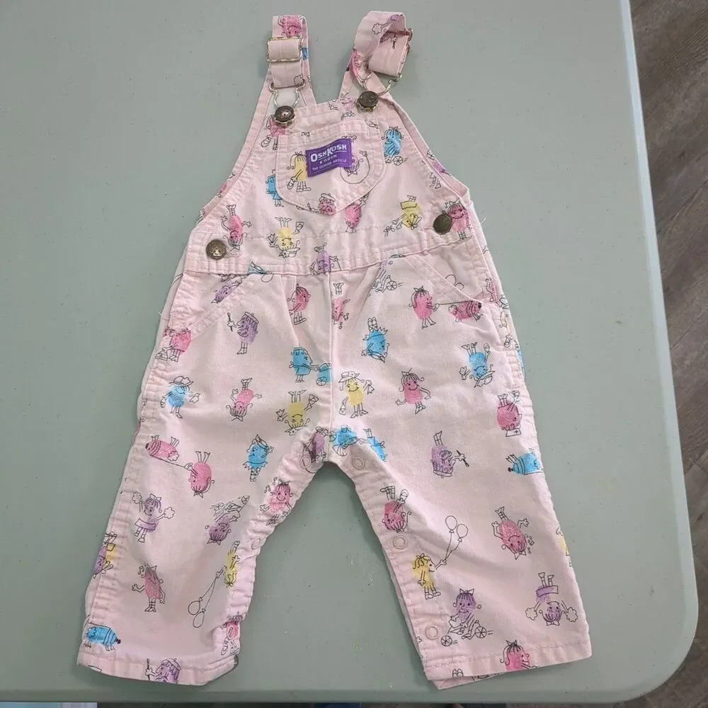 Vintage OshKosh B'Gosh overalls 6-9 Months Baby Buggy Ballons Finger Print peopl